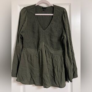 torrid Olive Green Smocked V-Neck Peplum Blouse
